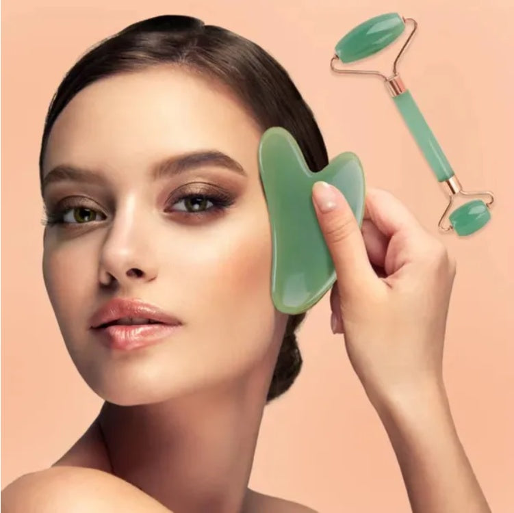Gua Sha & Jade Roller Set — Facial Lifting & Sculpting Massager
